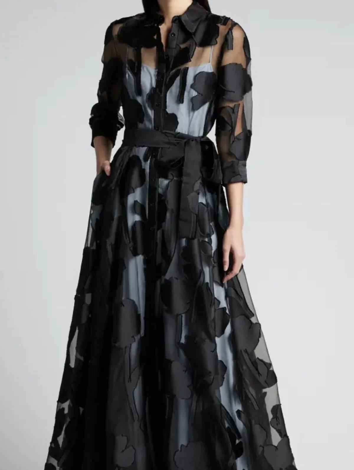 فستان طويل مثير بخصر معقود للنساء ، شبكة جاكار ، ب...