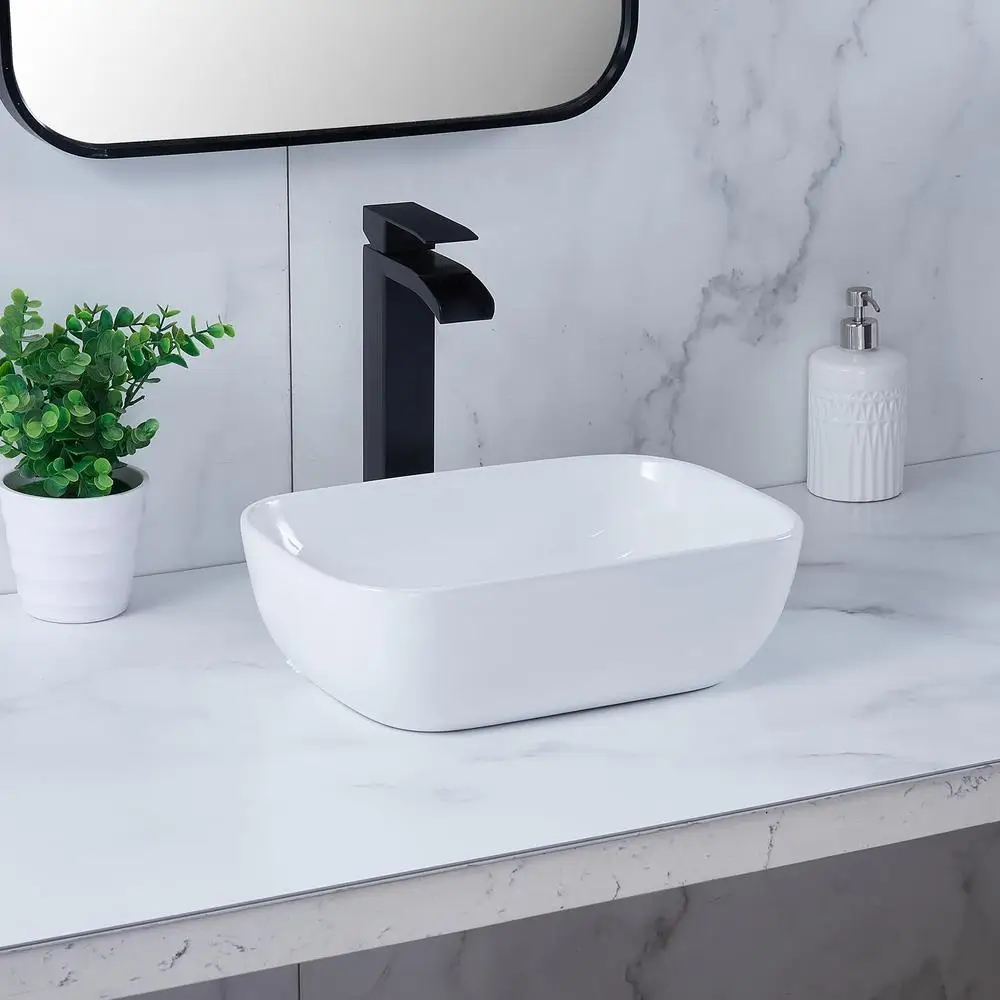Elegant Modern 14" White Ceramic Bathroom Vessel Sink Above Counter Oval Small Vanity Bowl Wash Basin 5