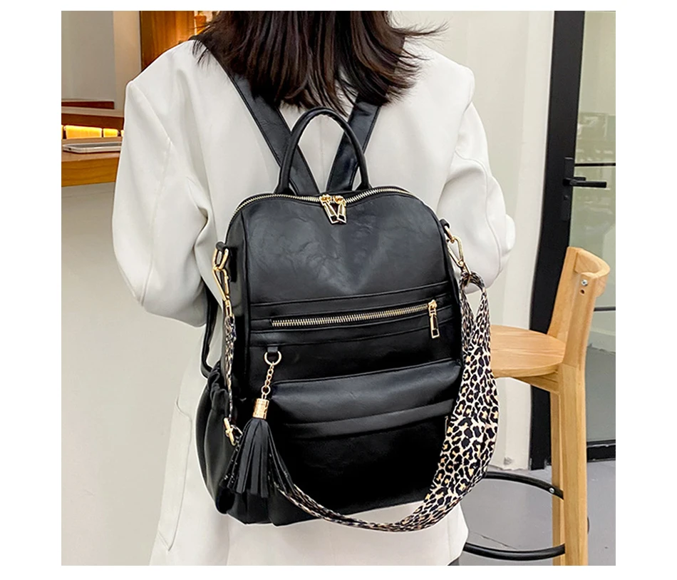 Scuola invernale da donna in pelle PU casual per ragazze adolescenti Zaino da viaggio Borse a tracolla leopardate moda vintage_voghion.com