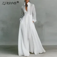 Robe longue trapèze française élégante, taille haute, poches solides, plissée, Maxi, manches longues, boutons, robe de soirée, printemps, automne 1