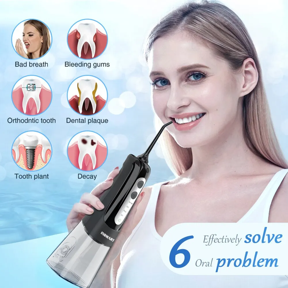 Dental Water Flosser INSMART Oral Irrigator Teeth Whitening Waterproof Portable Dental Water Jet 300ML Teeth Cleaner for dental water flosser