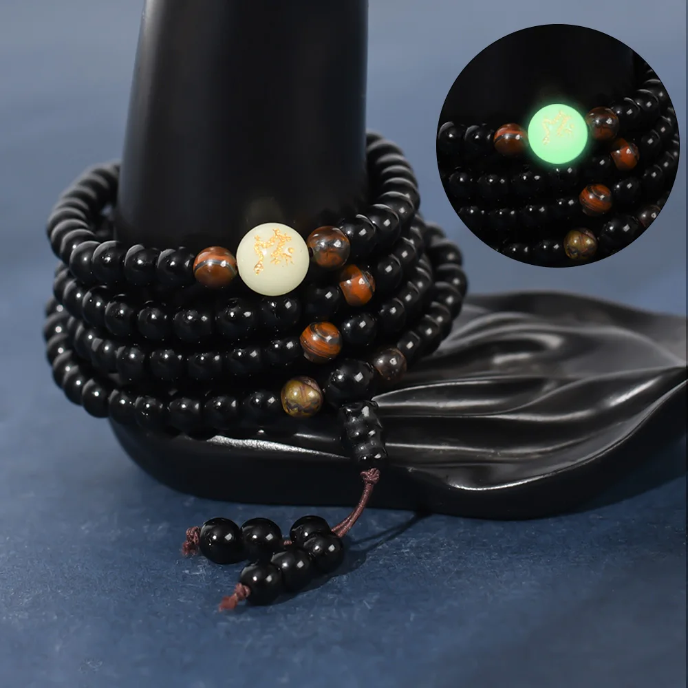 108 Prayer Beads Tiger Eye Stone Obsidian Bracelet Necklace Crystal Strand Mala Rosary Buddhist Buddha Lucky Amulet Jewelry 2