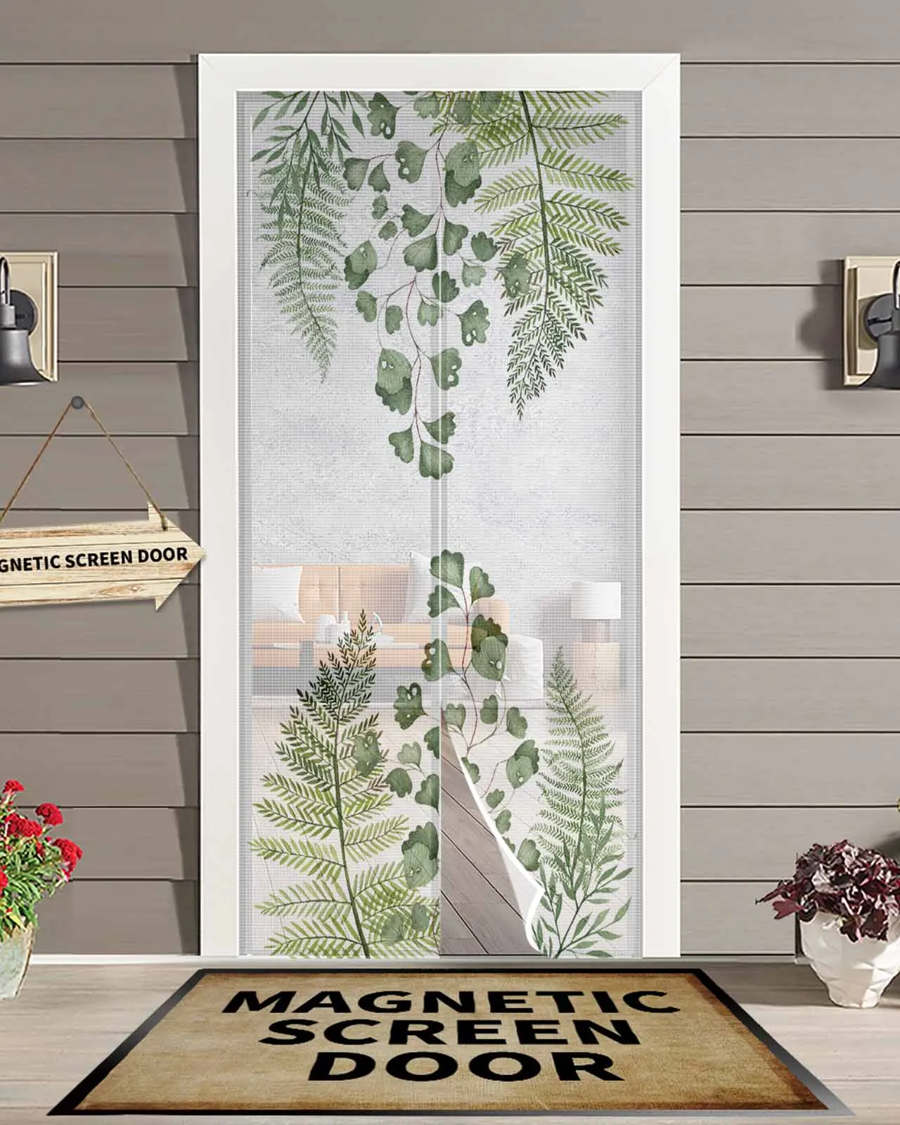 

Green Fern Plant Summer Magnetic Door Curtain Living Room Bedroom Home Anti-mosquito Screen Door Curtain