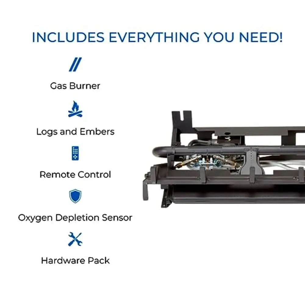 Ventless Fireplace Logs Set Remote Control Dual Fuel 33000 BTU Natural Gas Liquid Propane Stacked Red Oak Hand-Painted Ceramic 5