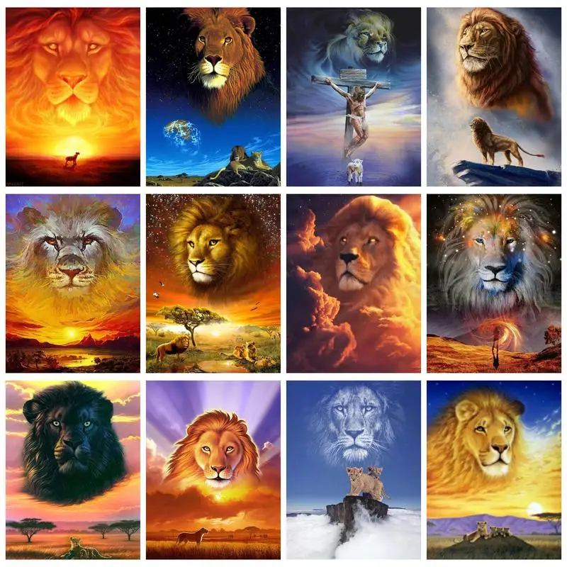 

PhotoCustom Painting By Number Lion Animal With Frame Diy Picture Numbers Landscape Home Decoration Gift