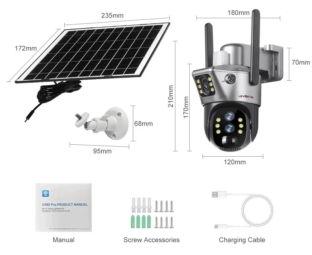 12MP Dual Screen 4G SIM Solar Camera Wifi Outdoor 10XZoom PTZ IP Camera PIR Huma
