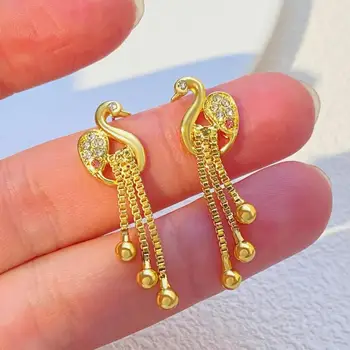 Gold Color Phoenix Tassel Earrings For Women Jewelry 2025 Trending New Vintage Women's Crystal Swan Earrings Pendientes Brincos