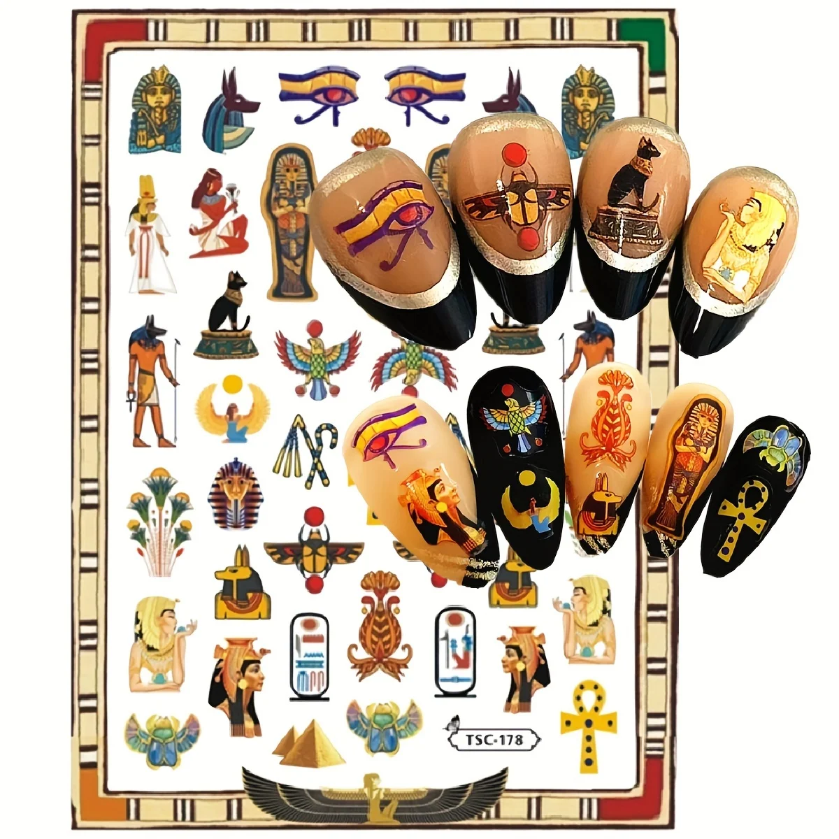 Ancient Egyptian Culture Cat Alphabet 3d Nail Art Sticker Nail Deco Slider TSC-178