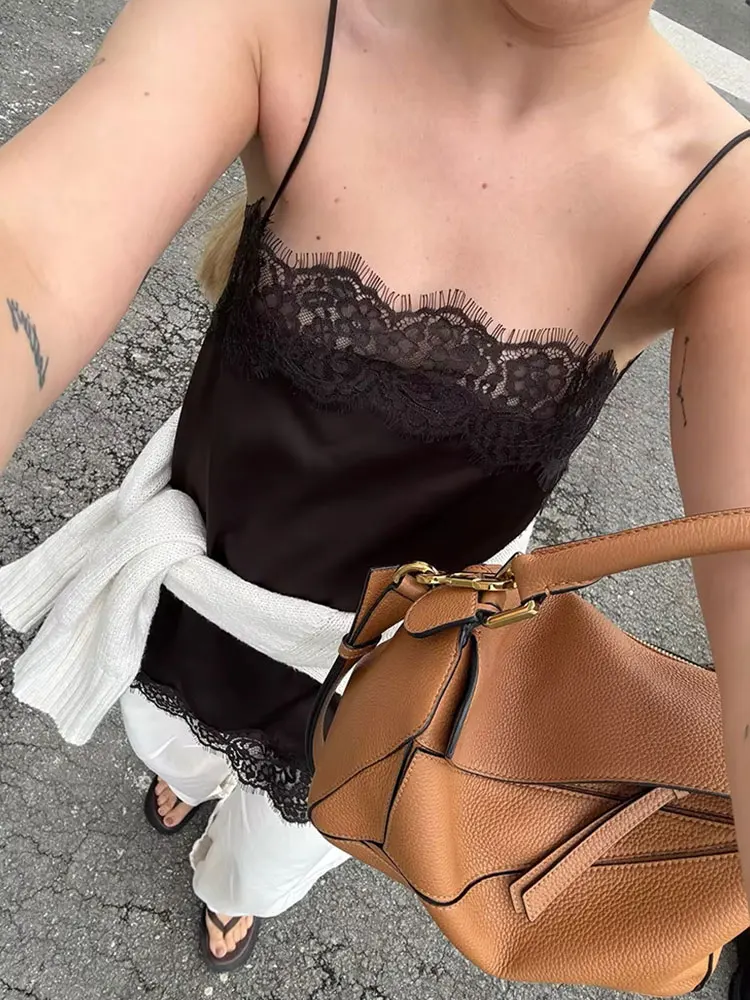 HH Women Elegant Fashion Floral Lace Tops Solid Patchwork Backless Camisole Tank Top Summer Lady Sexy Club Party Chic Camis