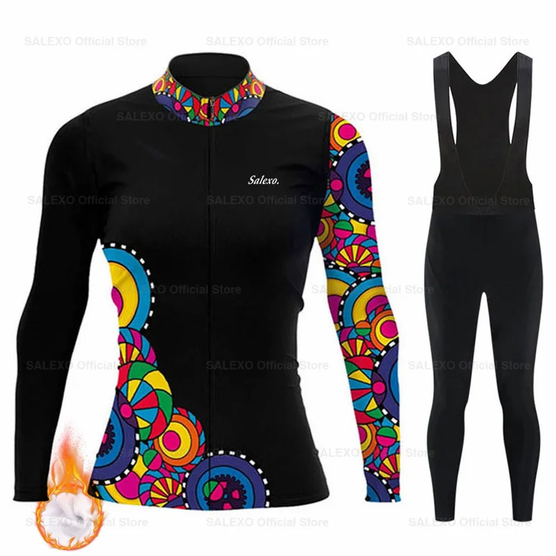 2025 Women Winter Thermal Fleece Cycling Jersey Set Bib Pants Long Sleeve Ropa Ciclismo Bicycle Clothing MTB Bike Jersey Uniform 5
