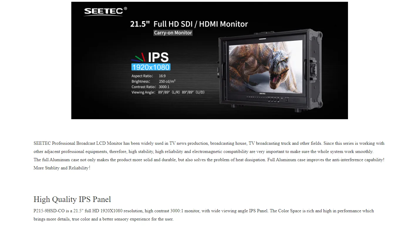 . P215-9HSD-CO 21.5" IPS Full HD 1920x1080 Carry-on Broadcast Director Monitor w