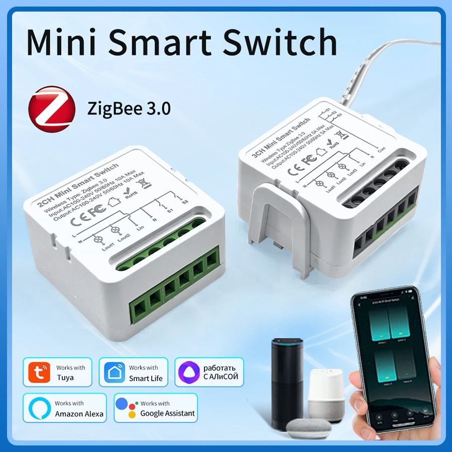 Tuya Zigbee 3.0 สวิตช์ไฟอัจฉริยะ DIY โมดูลรีเลย์เบรกเกอร์ 1/2/3 GANG ชีวิตสมาร์ท APP ควบคุมเสียงอเล็กซากูเกิลโฮม AC100-240V 1