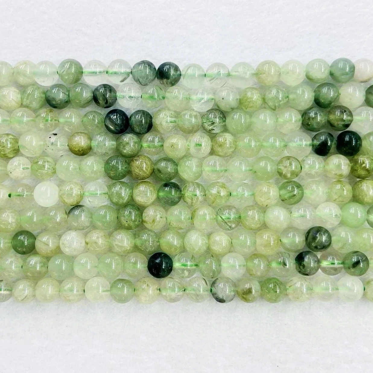 Top Grade Natural Green Hair Crystal Stone 6/8/10MM Round Quartz Rutilated Smooth Loose Charm Beads For DIY Bracelet Jewelry