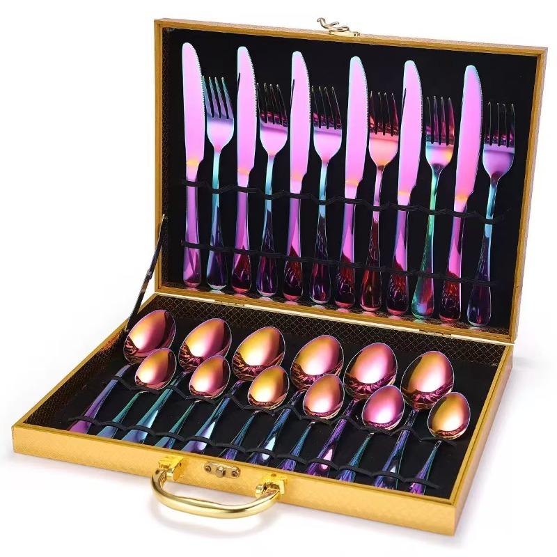 Mikasa,Satin Court Knives 6 Servings,24 Piece Set, Stainless Steel Western Cutlery,Gift Box Set & Cutlery solid color gold black