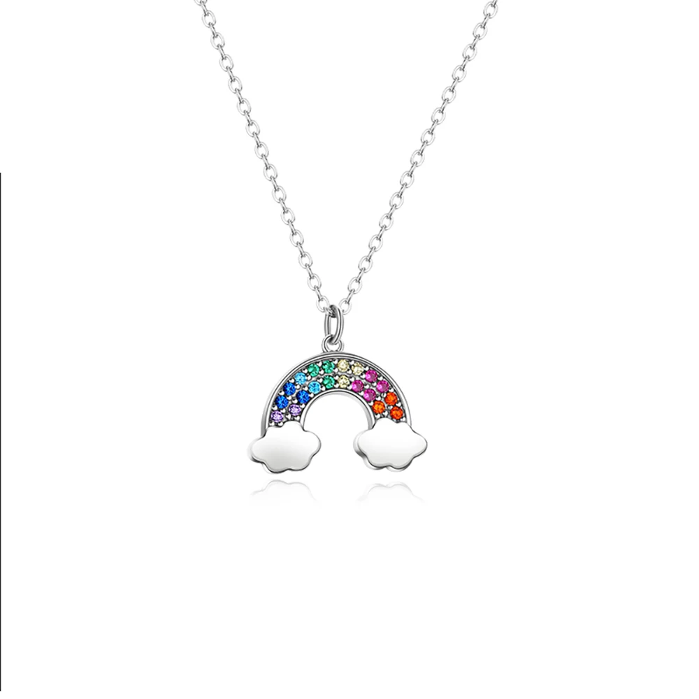 

New 100% S925 Silver Rainbow Cloud Necklace Female INS Simple Pendant Temperament Necklace Fashion Zircon Clavicle Chain