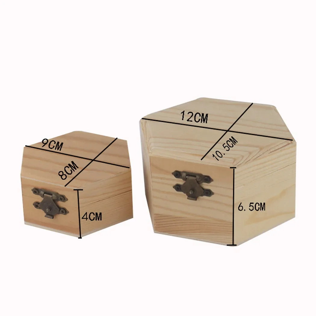Wooden Storage Box Hexagonal Shaped Wood Jewelry Organizer Container Case Wedding Gifts Favors Box Holder For Home Storage 2