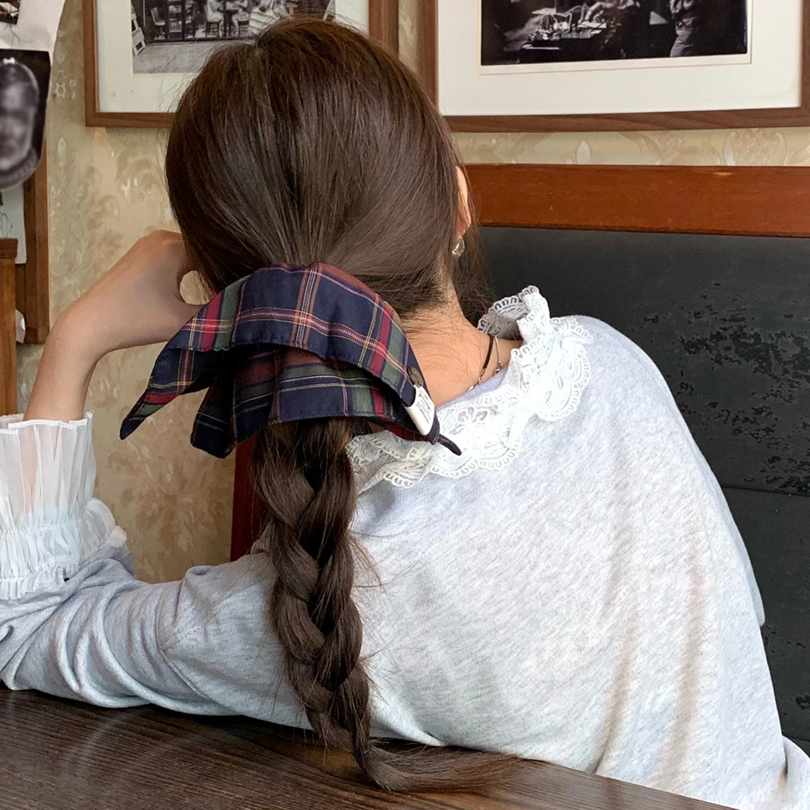 Plaid Fabric Hair Scrunchies with Button Accents - Stylish and Durable Accessories