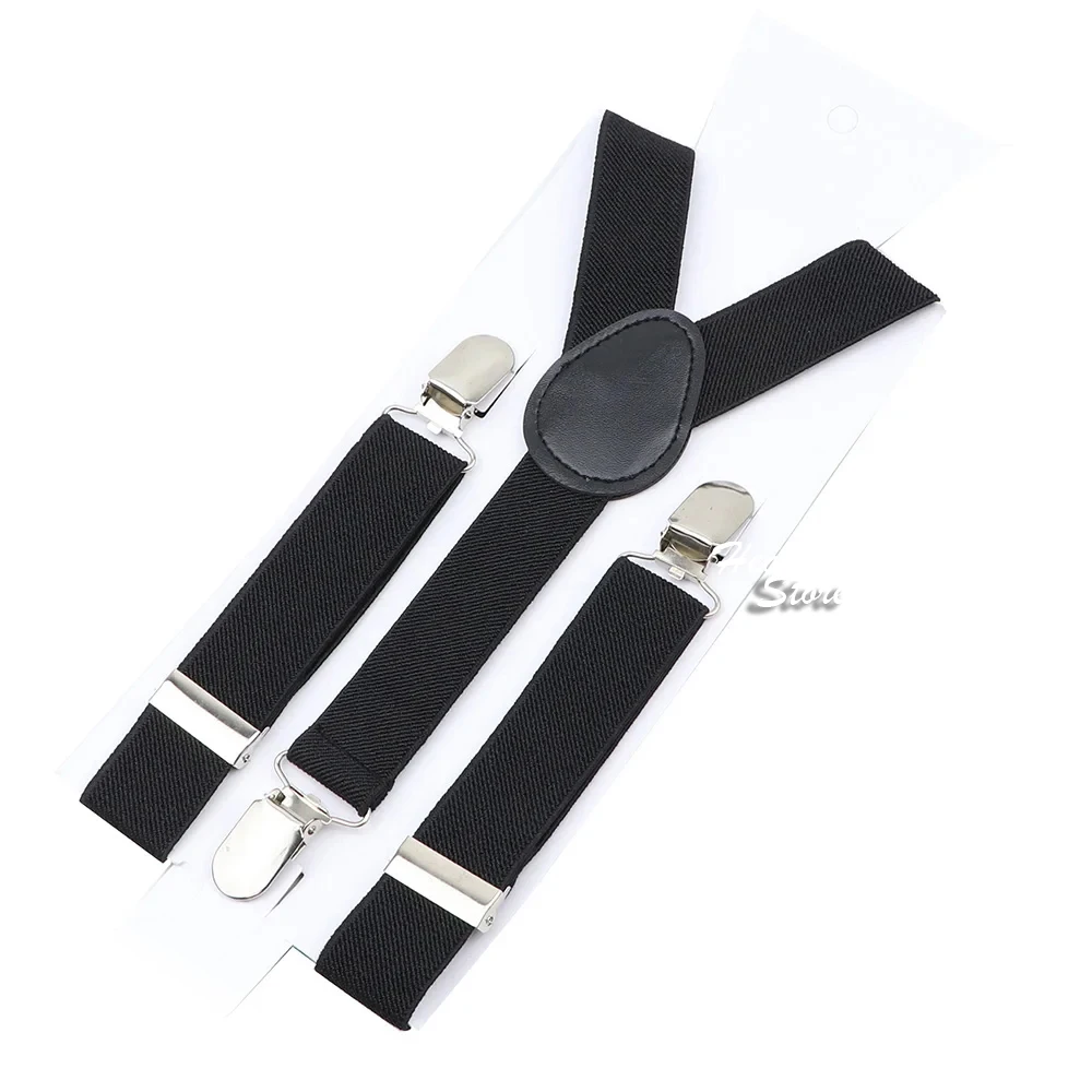 Classic White Black Grey Suspender Bowtie Set For Men Boys Elastic Adjustable Y-Back Braces Straps Daily Wear Braces Accessory