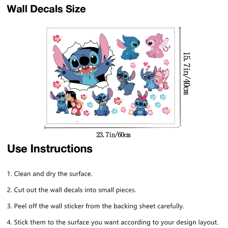 Description Picture 4 of itemMINISO Cartoon Lilo & Stitch Wall Stickers For Kid's Room Kindergarten Living Room Bedroom Wall Decoration Animated Poster