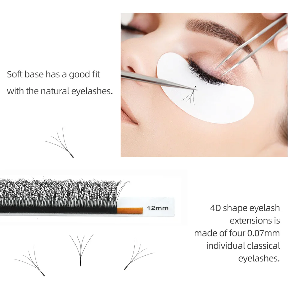 NAGARAKU 4D W-Form, handgewellte, vorgefertigte Fächer, Wimpernverlängerung, volle Wimpern, natürliches, weiches Licht, individuell, matt, dicht – Detail 5
