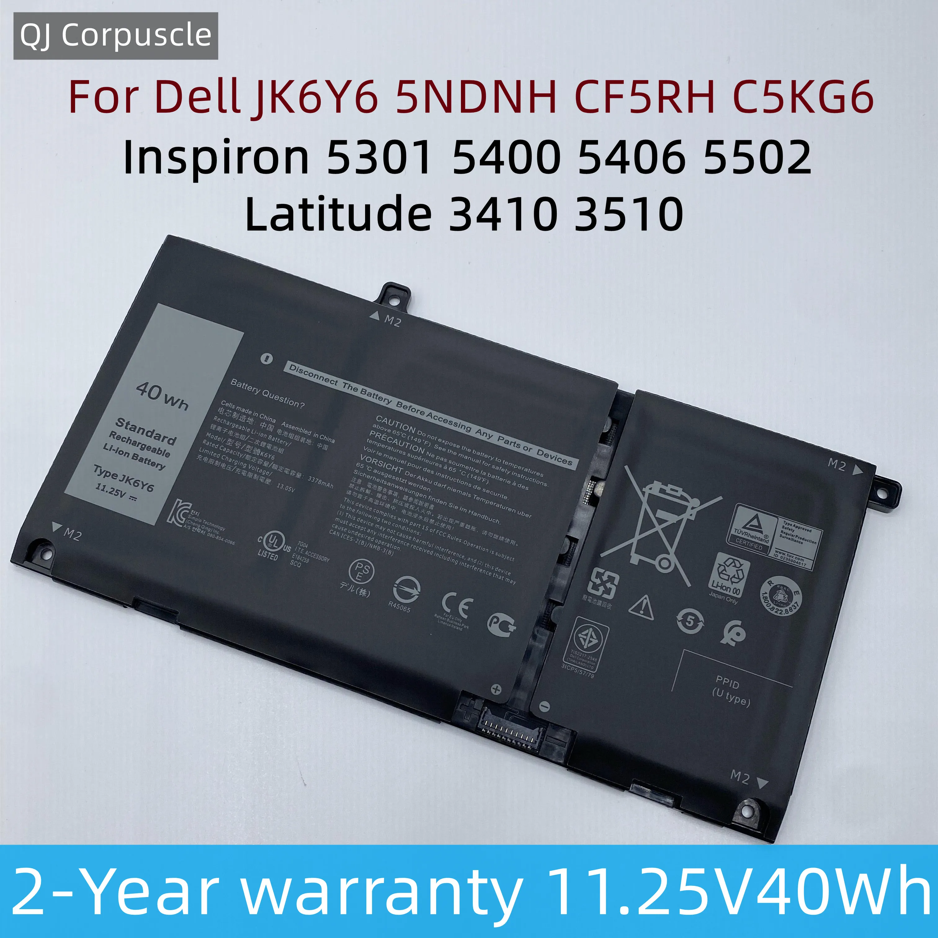 Bateria Nova do Portátil para Dell Jk6y6 40wh 5ndnh Cf5rh para Dell Latitude 3410 3510 Inspiron 5301 5400 5406 5502 P129g P130g C5kg6