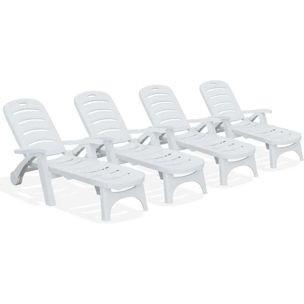 

Beach Chair Yard Garden Set of 4 PP Plastic Folding Patio Chairs With 5-Level Adjustable Backrest for Pool Recliner Sunbathing