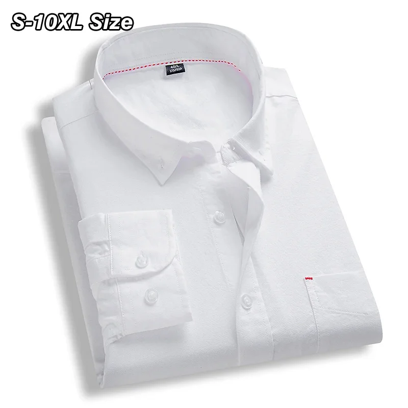 

Oxford Spring Mens Long Sleeve Cotton Shirt Plus Size Business Office Dress Casual Solid Color Blouse 7XL 8XL 9XL 10XL