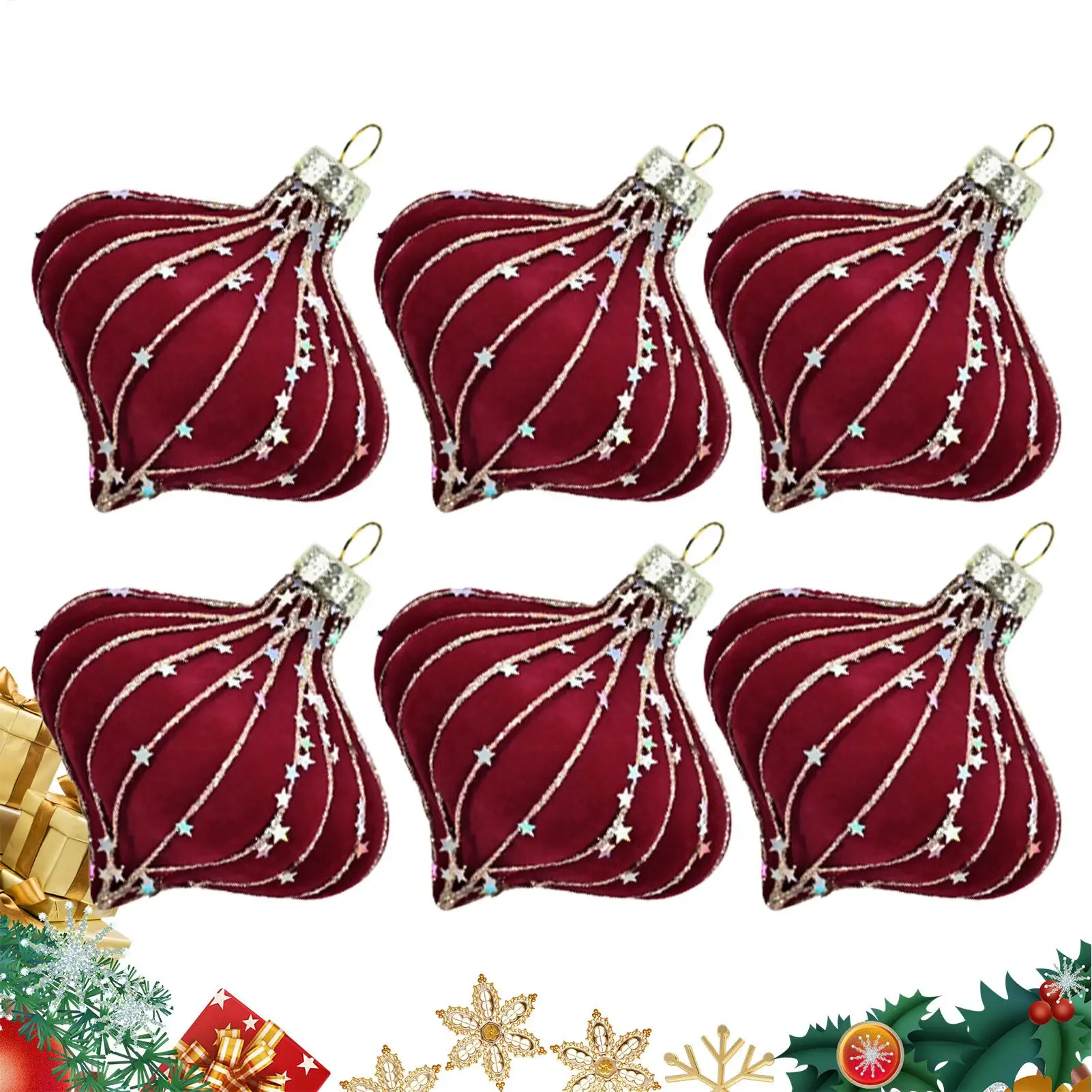 6PCS Christmas Balls Flocked Christmas Ornaments Balls Velvet Christmas Tree Hanging Decoration Balls Pendant Party Home Porps