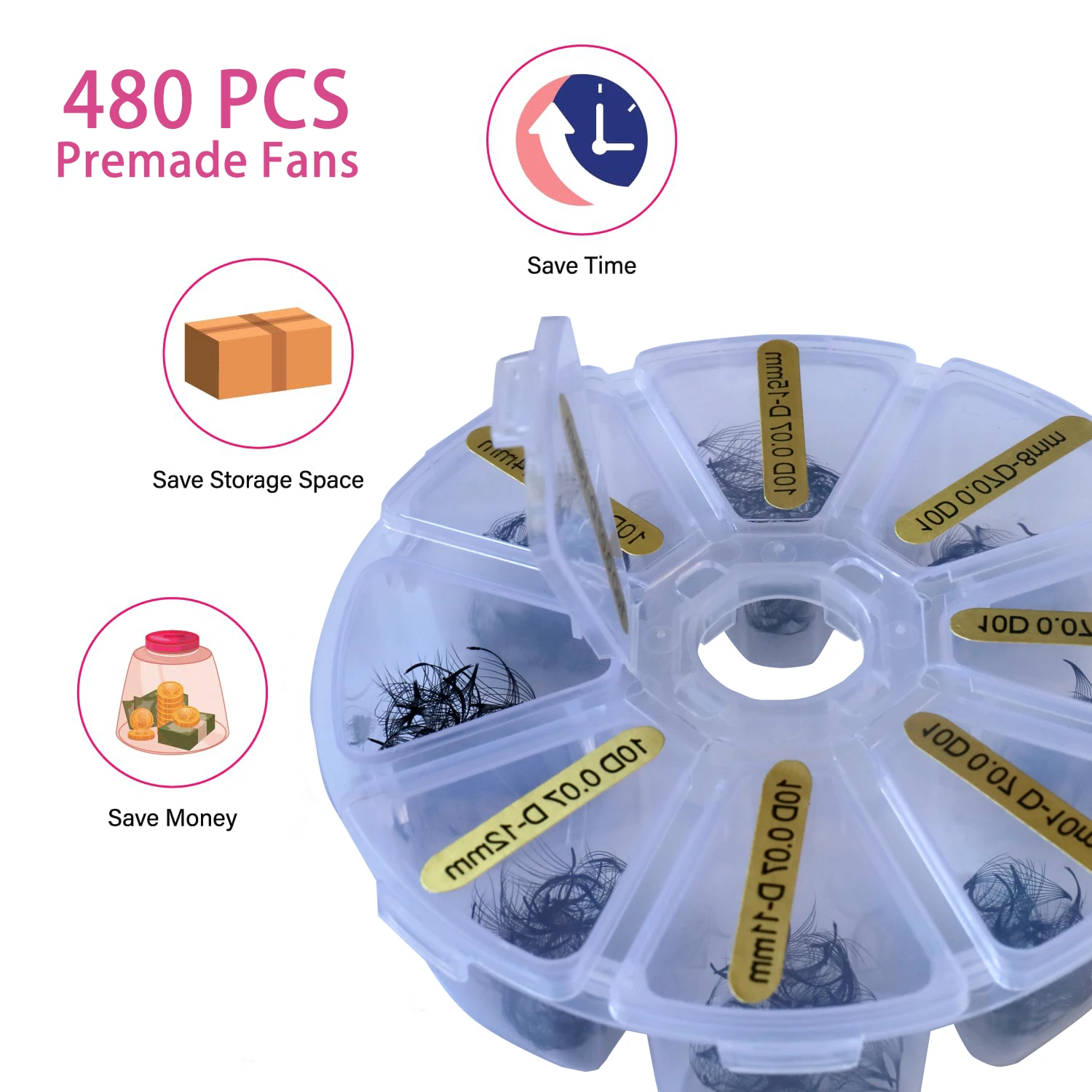 Sackvis 480 Fans Loose 8-15mm Mixed Length Pointy Base Premade Fans lash Sharp Thin Slim Medium Stem Volume Eyelashes Extensions