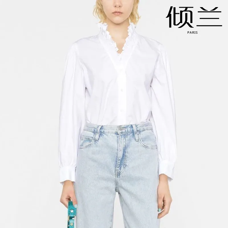

PATADS French S Family Light Luxury French 23 Autumn/Winter Intellectual Elegant Lotus Collar Bubble Long Sleeve Shirt CM00749
