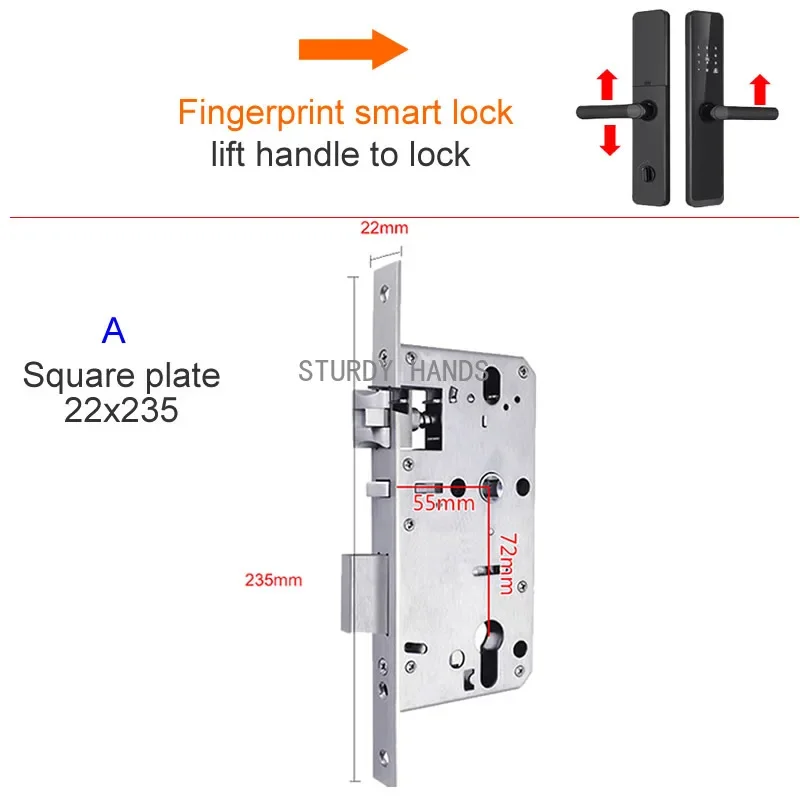 European standard silent lock body panel 23x235mm Silent lock tongue Round Square panel cylinder 32mm 5572 body door lock