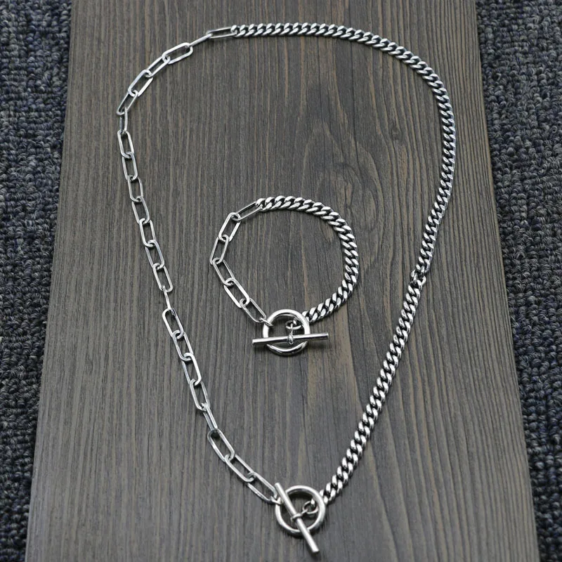 

S925 sterling silver retro vintage couple woven necklace for men and women's sweater chain, personalized and versatile temperame