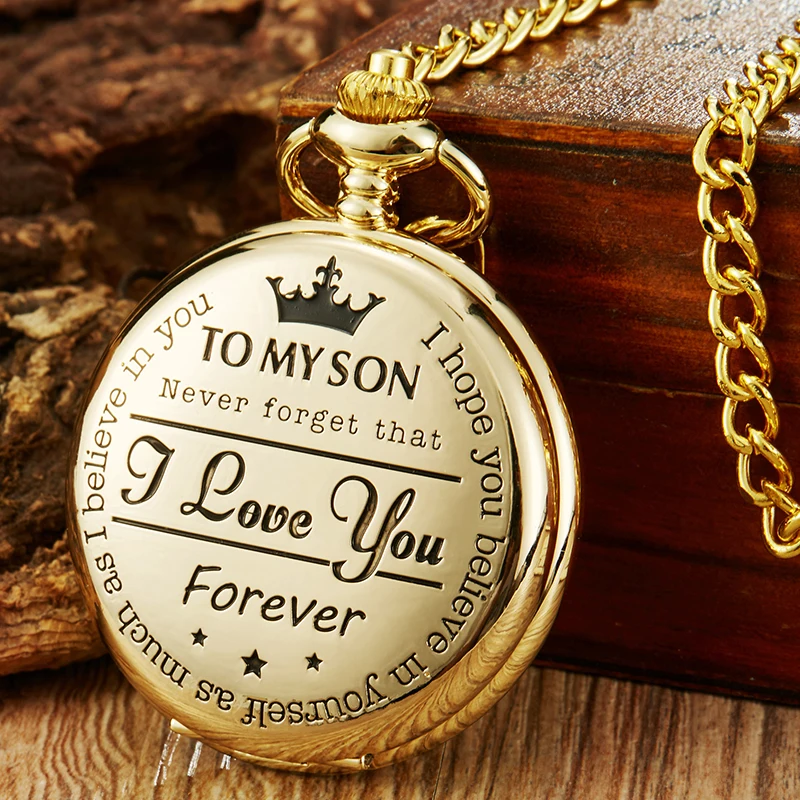 

To My Daughter Son I Love You Engraving Text Gold Fob Watches Pocket Watch Birthday Clock Hot Gifts For Kids Girls Boys Children