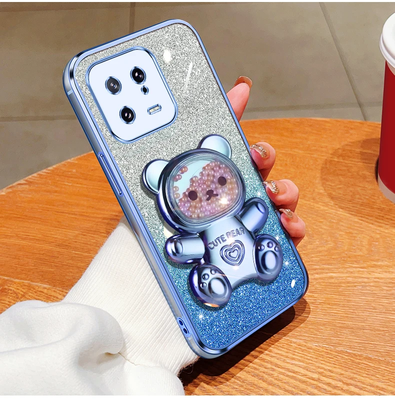 Coque de téléphone à paillettes pour Xiaomi Mi 13 Lite Pro, Mi 13, 14 Pro Lite, 13Lite, 14Pro, 13Pro, Mi 11, 12, motif ours Quicksand_voghion.com