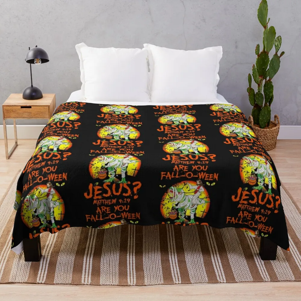 

Are You Fall O Ween Jesus Matthew 4 19 Halloween Dinosaur Premium Throw Blanket Anti-Pilling Flannel Soft Bed Blankets