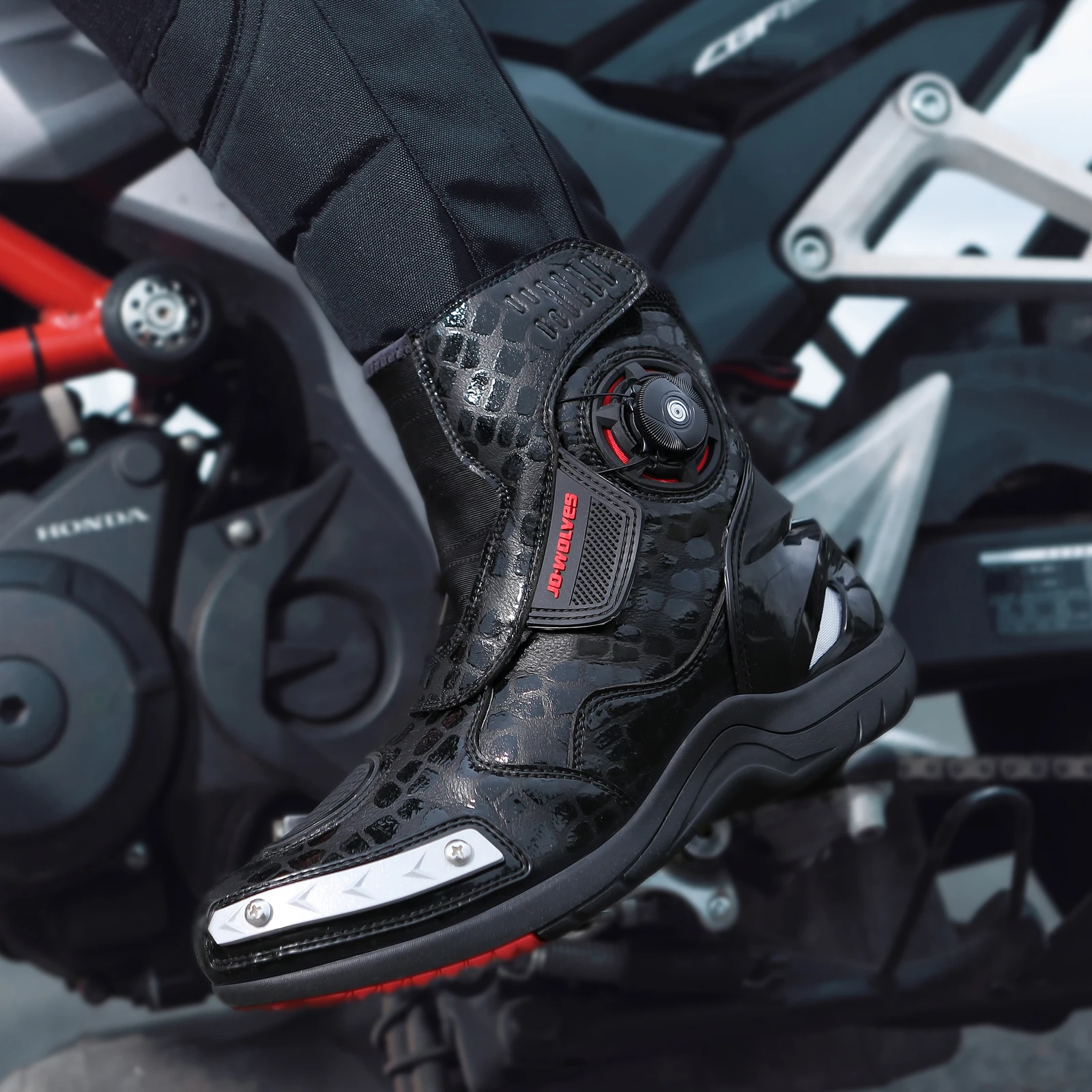  Alonepat Botas de motocross de microfibra impermeables para  hombre, zapatos de moto transpirables : Automotriz