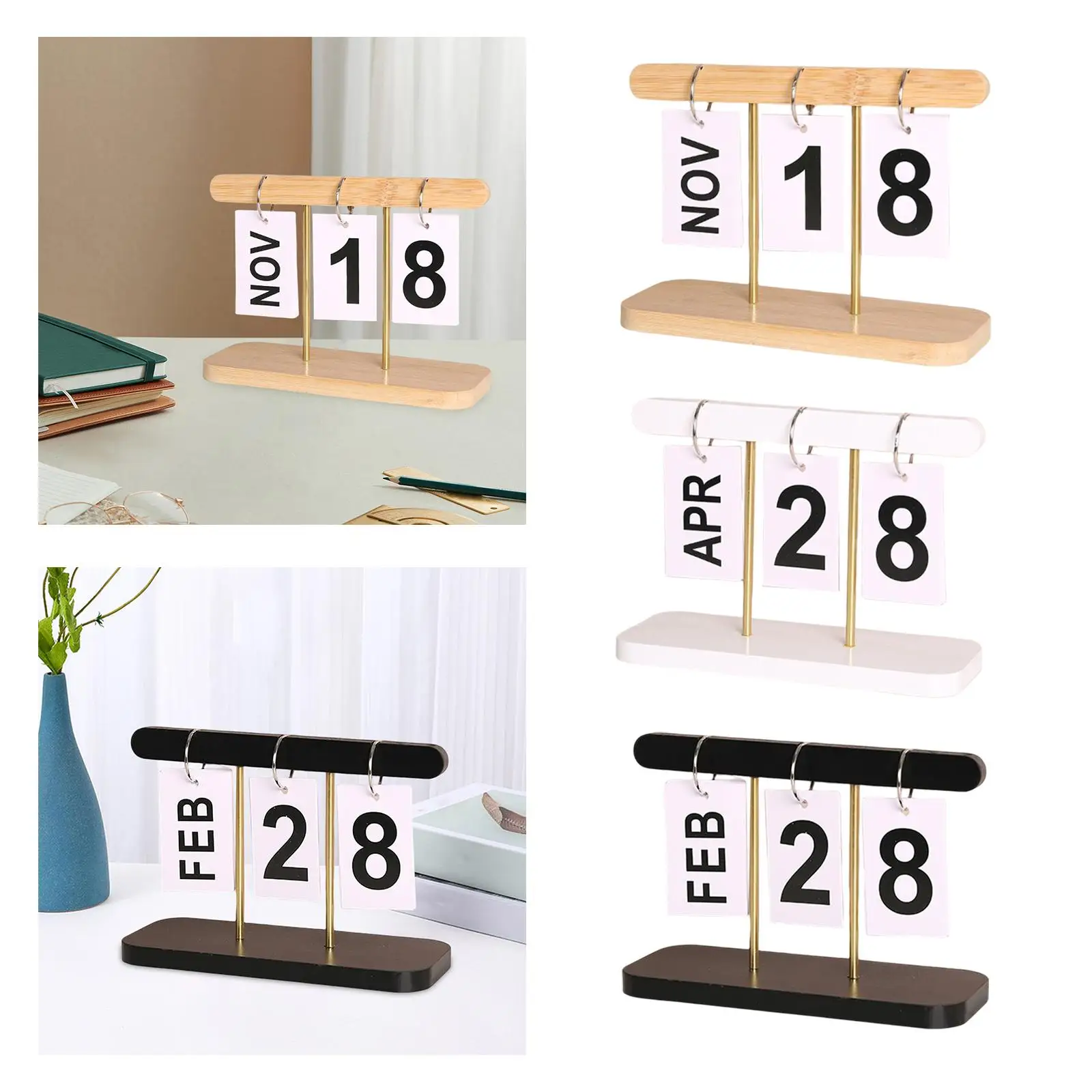 Free Standing Desk Calendar Wood Frame Perpetual Calendar Desktop Ornament