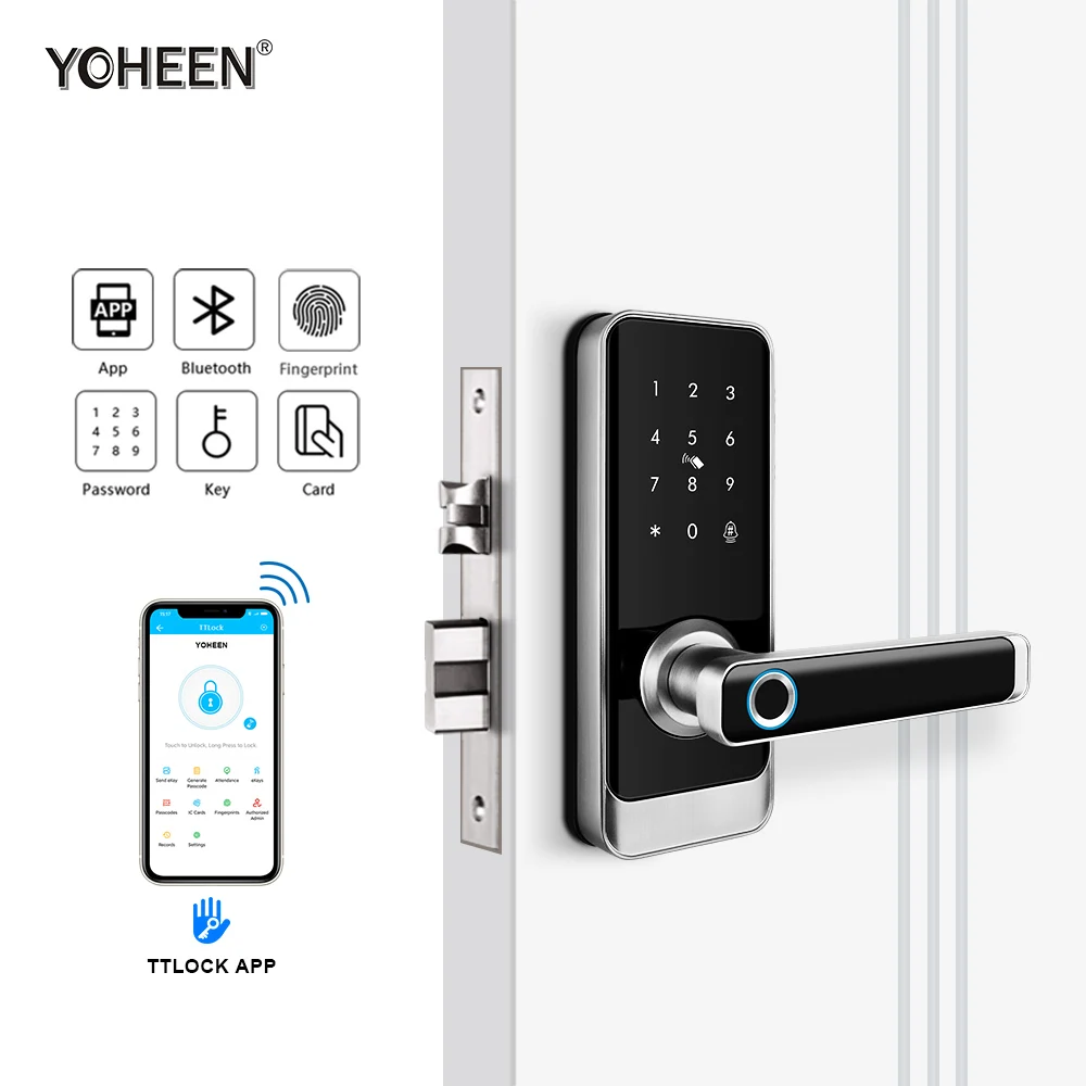 

Ttlock Bluetooth Fingerprint Waterproof Door Lock Safety Serrure Intelligente With Biometric Handle Code Nfc Card For Home