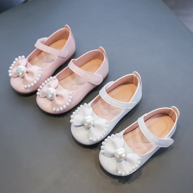 Girls Pearl Mary Jane Flats Shoes for Wedding Party