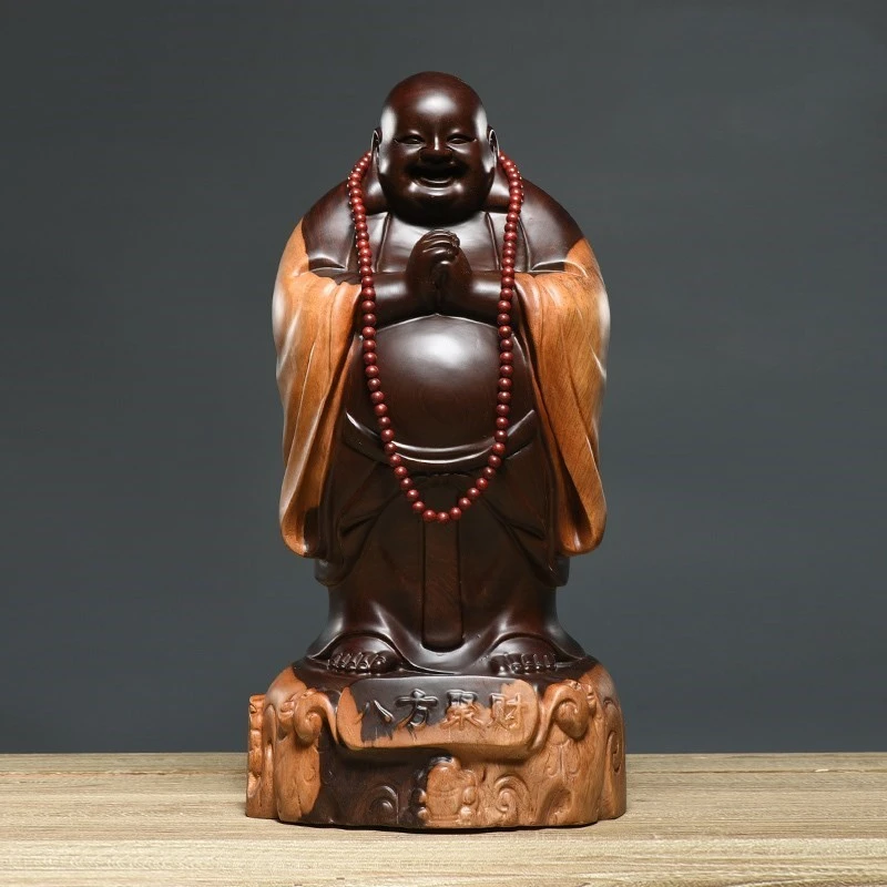 

Ebony wood carving Millar Buddha decoration eight eight gucai laughing Buddha large gucai home mahogany crafts Solid wood