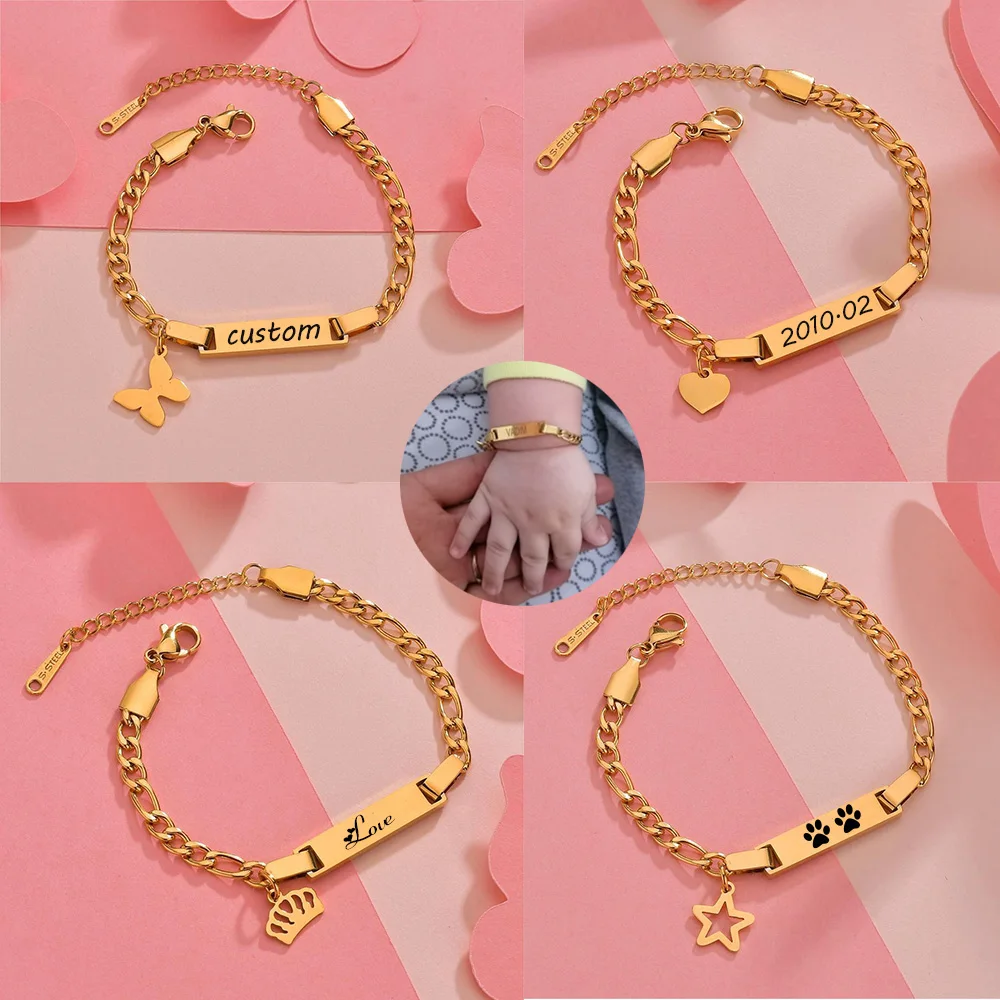 EngraveNameBraceletStainlessSteelGoldColorPersonalizedBaby