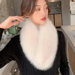 Solid Color Wide Scarf Wrap Warm Clip Buckle Winter Scarf Women Faux Fur Scarf Neck Warmer Fashion Accessories