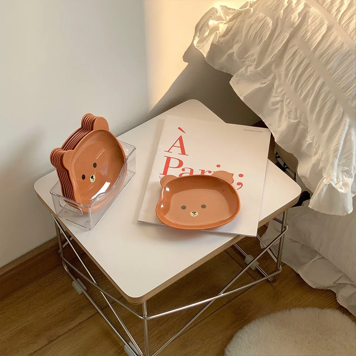 Kitchen Dish Cute Bear Bowl Plate Set Tableware Kawaii Reusable Plastic Breakfast Salad Yogurt Bowl Snack Dish