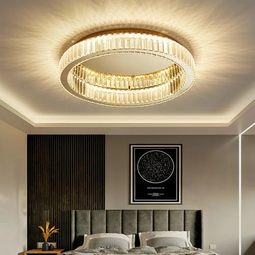 

Современная простая Хрустальная круглая лампа, Потолочная люстра в скандинавском стиле, для гостиной, спальни, кабинета, декоративное светодиодное комнатное освещение