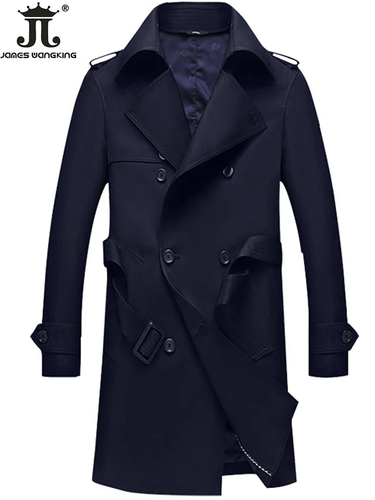 Men's Windbreaker Spring and Autumn Mid-length Middle-aged Men's British Casual Coat Business European and American Black Coat