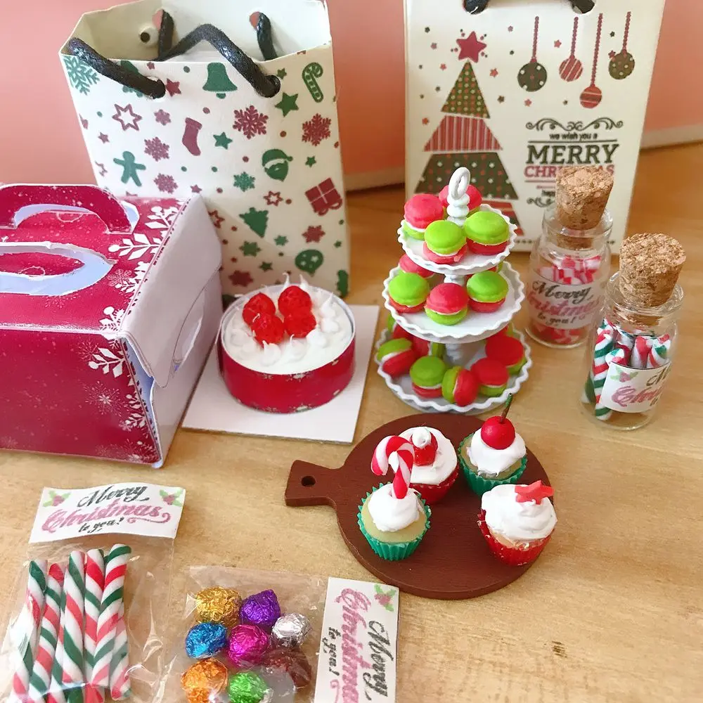 Cute 1/6 Scale Dollhouse Miniature Christmas Gift Mini Cupcake Candy Macaron for Doll House Kitchen Play Toys 5