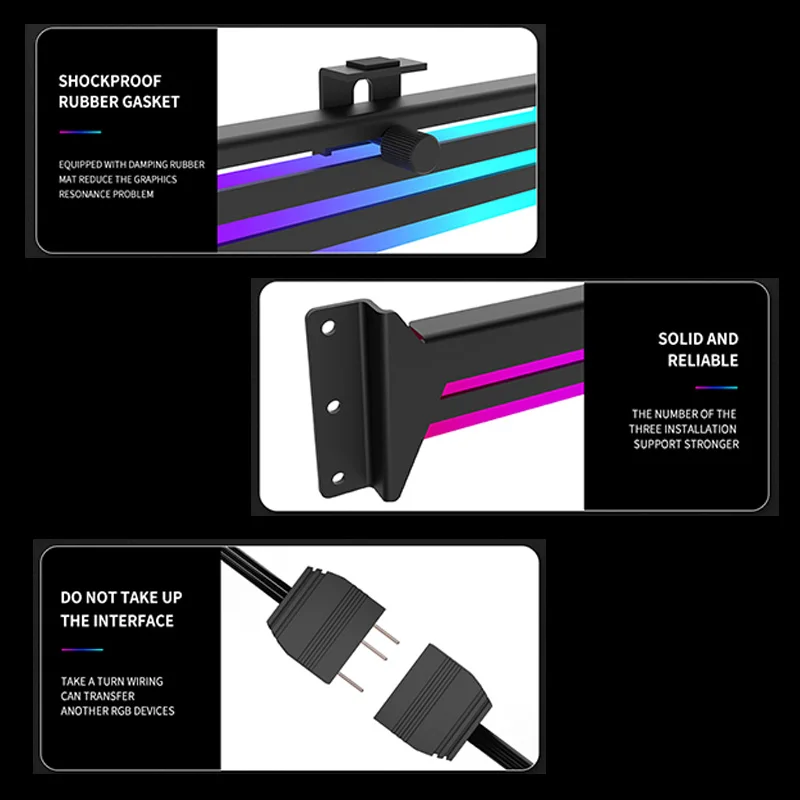 3PIN Graphics Card GPU Bracket with Built-in 5V ARGB Strip Adjustable Length and Height Stable Support & Anti-Deformation
