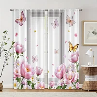 2pcs, Window Curtain Floral and Butterfly Print Polyester Easy Install (without rod) Versatile All Use for Bedroom & Living Room 2