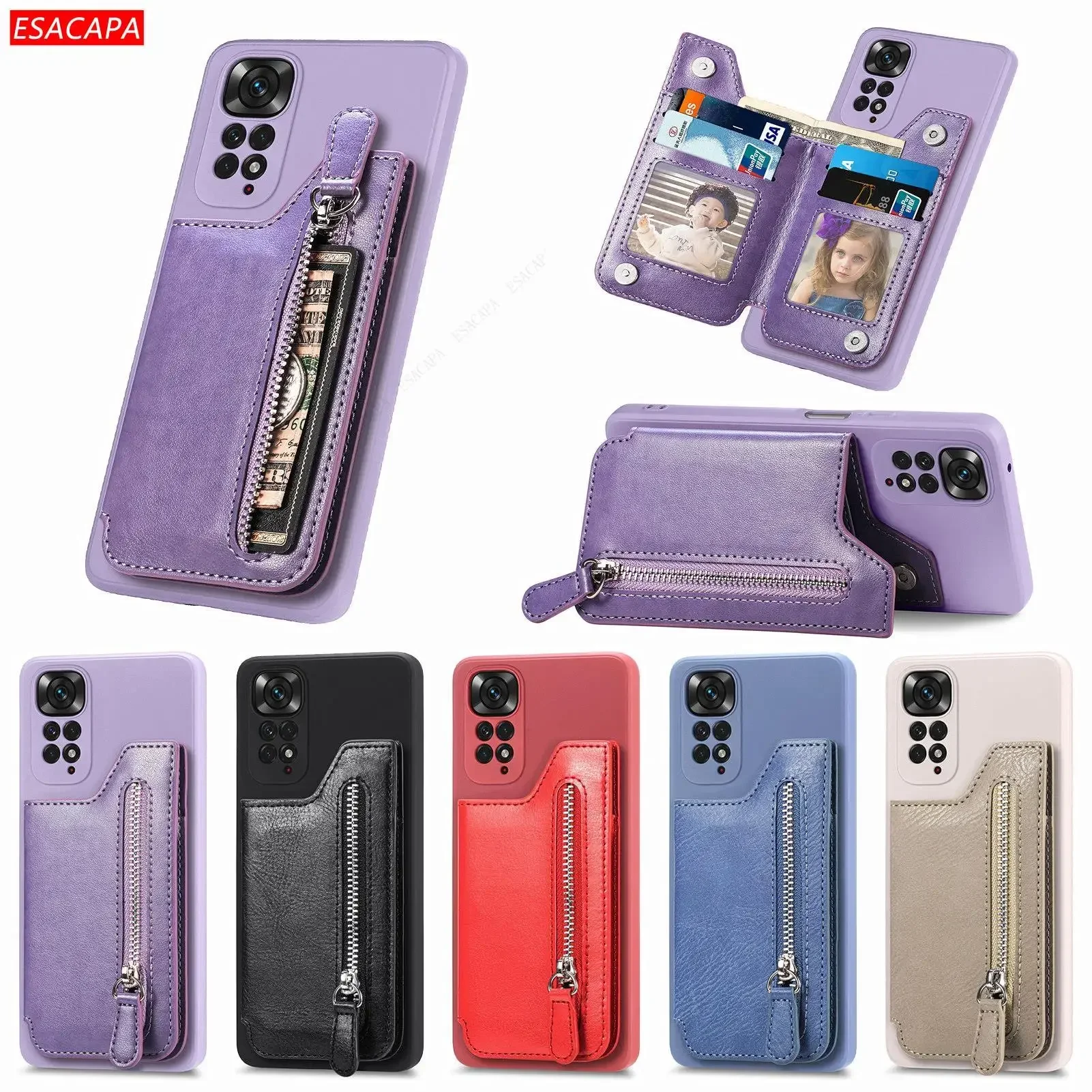 Leather Zipper Wallet Phone Case with Card Holder