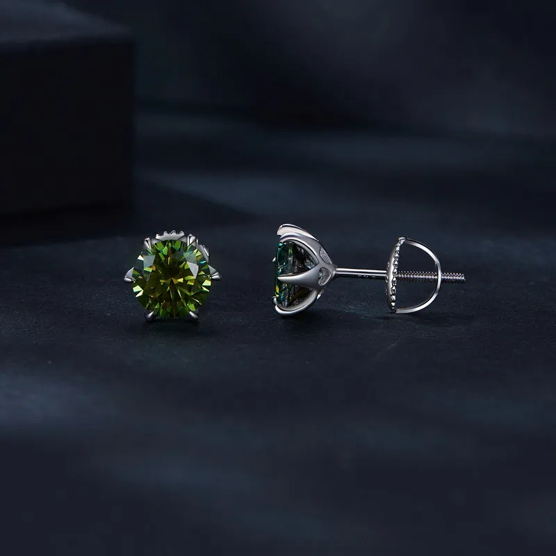 Bamoer U Emerald Moissanite Earring 925 Sterling Silver Round Cut